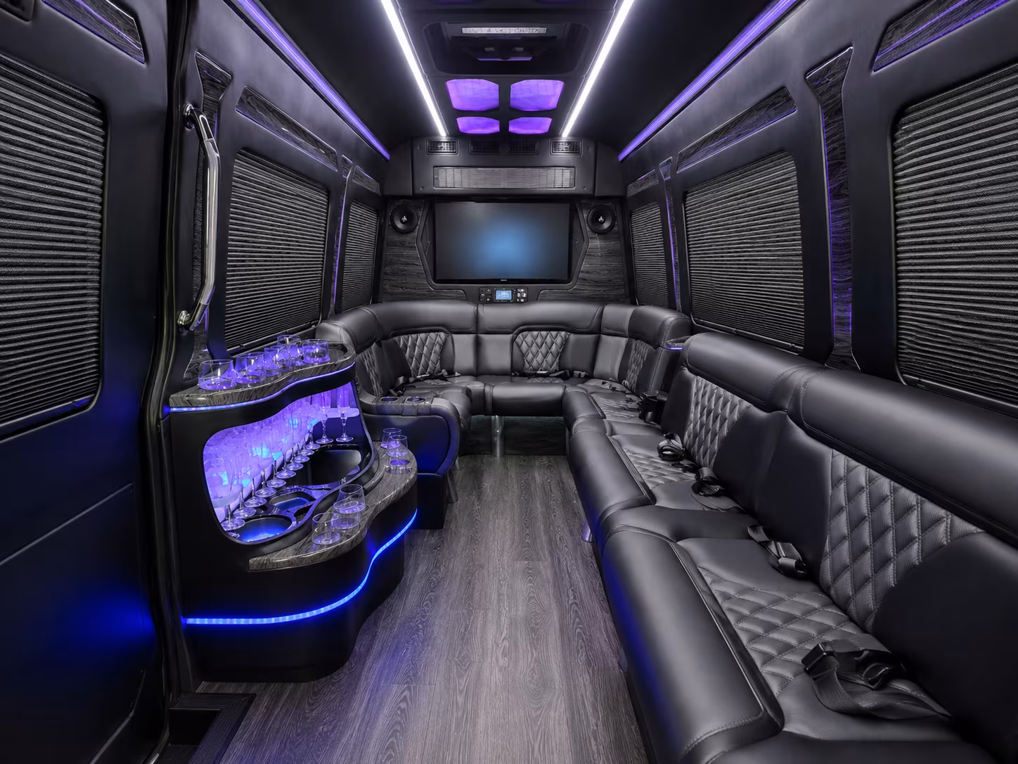 peabody 15 passenger party bus inside