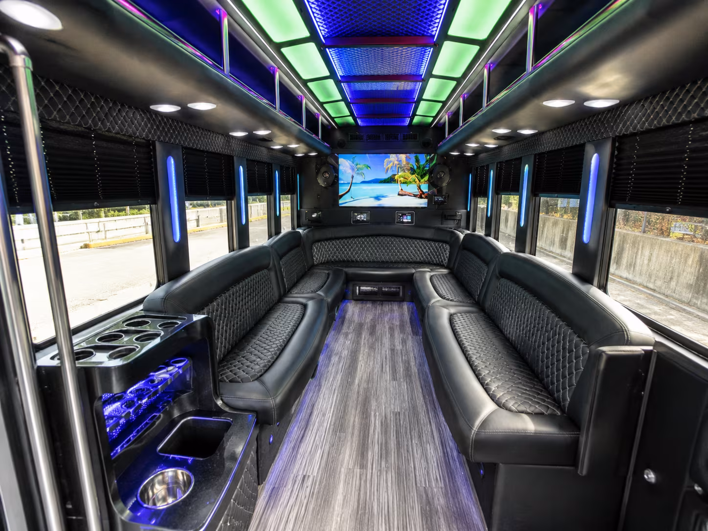 peabody 18 passenger party bus inside