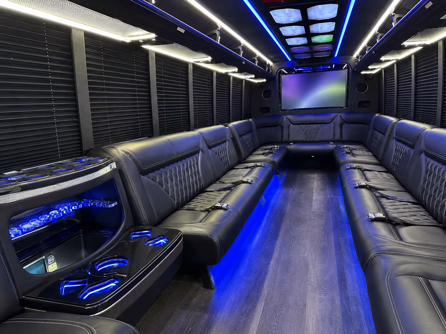 peabody 20 passenger party bus inside