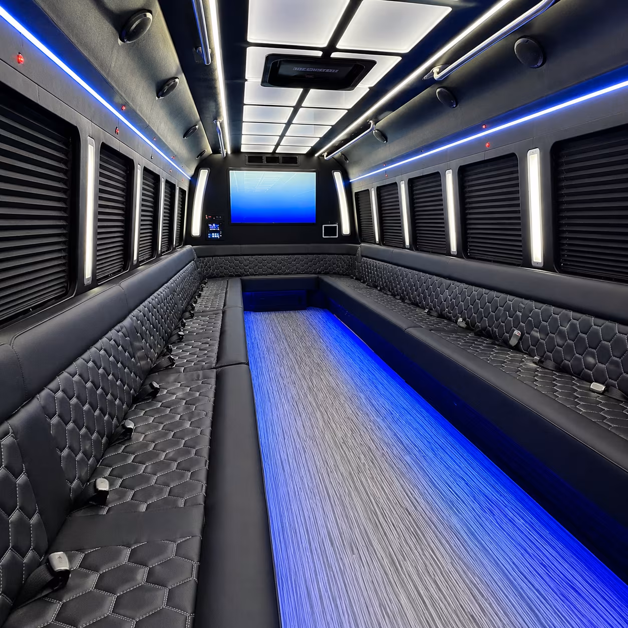 peabody 50 passenger party bus inside